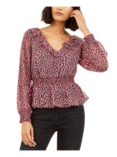 BAR III Womens Pink Patterned V Neck Top S