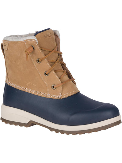 SPERRY Womens Brown Mixed Media Cushioned Water Resistant Lace Up Heel Pull-Tab Lug Sole Treaded Maritime Round Toe Block Heel Zip-Up Duck Boots 10 M