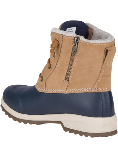 SPERRY Womens Brown Mixed Media Cushioned Water Resistant Lace Up Heel Pull-Tab Lug Sole Treaded Maritime Round Toe Block Heel Zip-Up Duck Boots 10 M