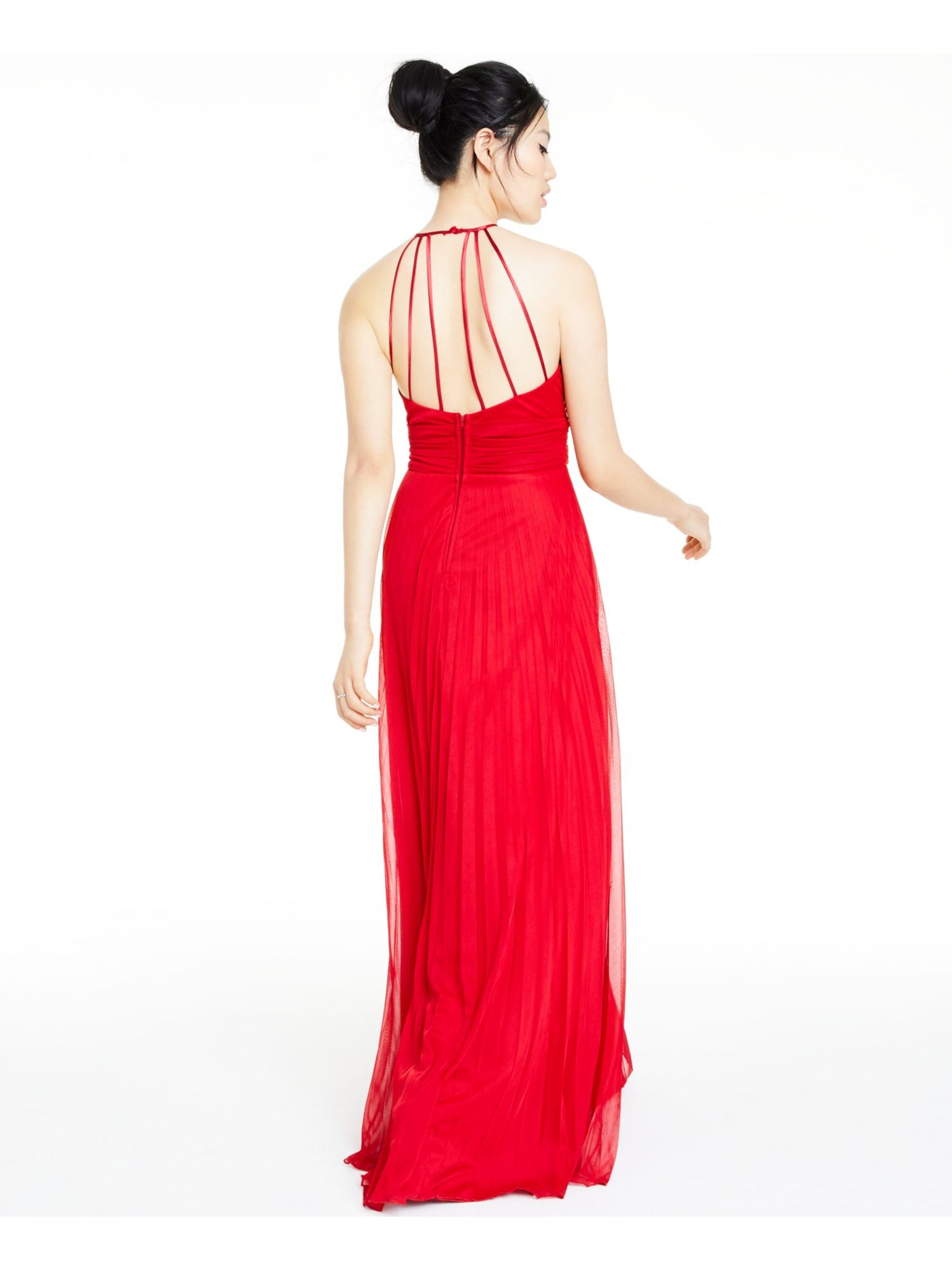 B DARLIN Womens Red Embellished Sleeveless Halter Full-Length Prom Fit + Flare Dress 7\8