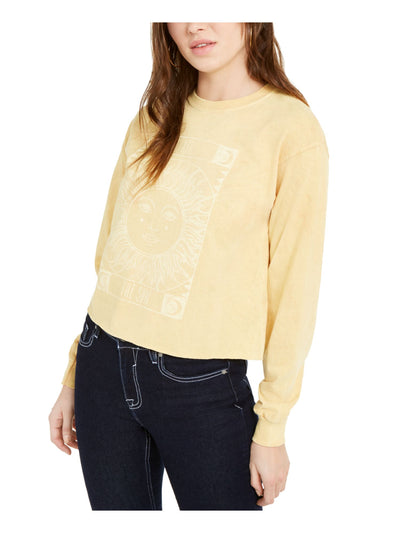 TRUE VINTAGE Womens Yellow Printed Long Sleeve Crew Neck Crop Top XS