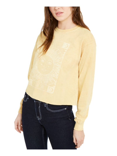 TRUE VINTAGE Womens Gold Printed Long Sleeve Crew Neck Crop Top Juniors XL