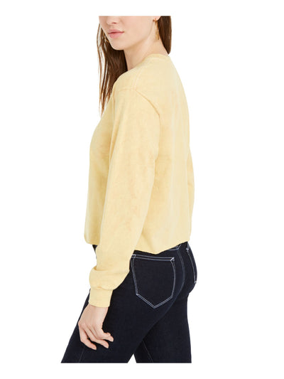 TRUE VINTAGE Womens Gold Printed Long Sleeve Crew Neck Crop Top Juniors XL