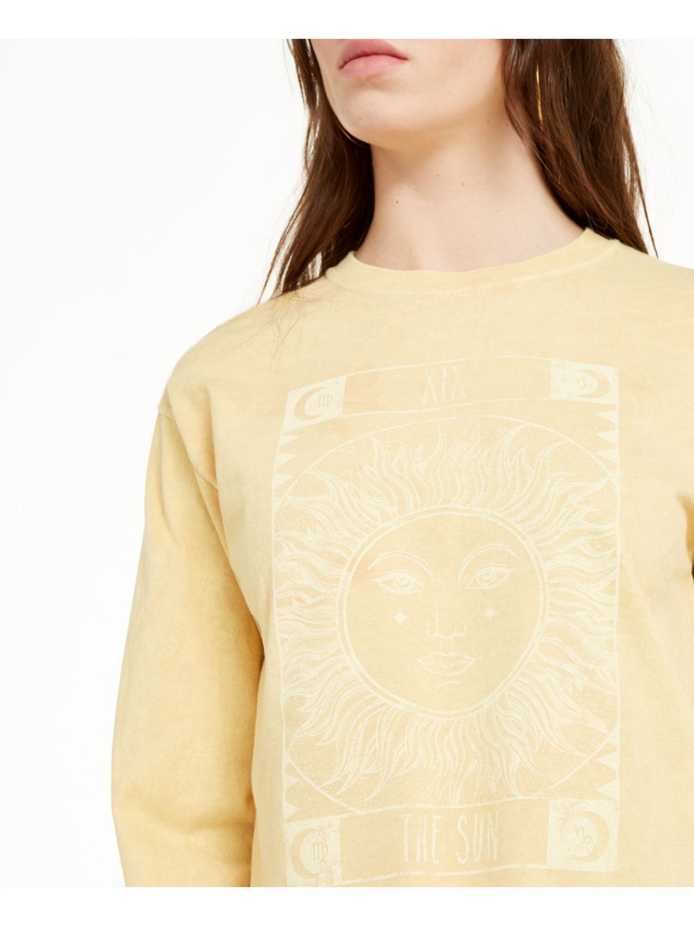 TRUE VINTAGE Womens Gold Printed Long Sleeve Crew Neck Crop Top Juniors XL
