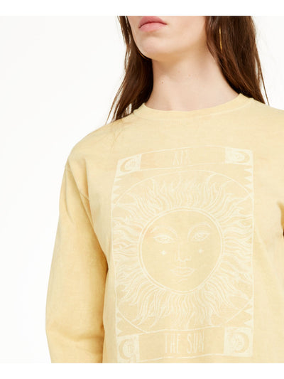 TRUE VINTAGE Womens Gold Printed Long Sleeve Crew Neck Crop Top Juniors XL