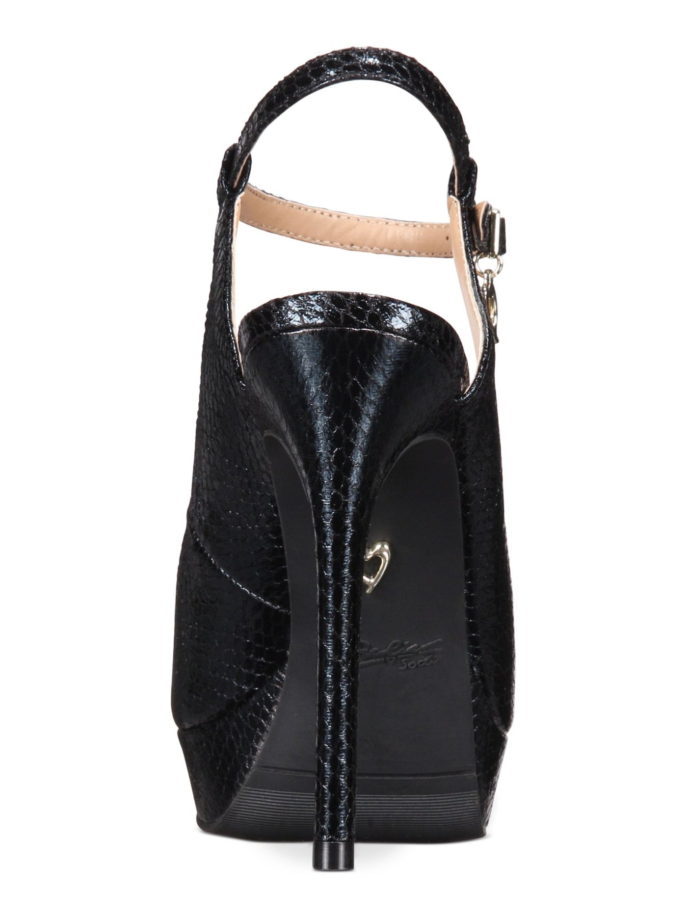 THALIA SODI Womens Black 1/2" Platform Charm Detail Ankle Strap Padded Chhloe Almond Toe Stiletto Buckle Slingback Sandal 9 M