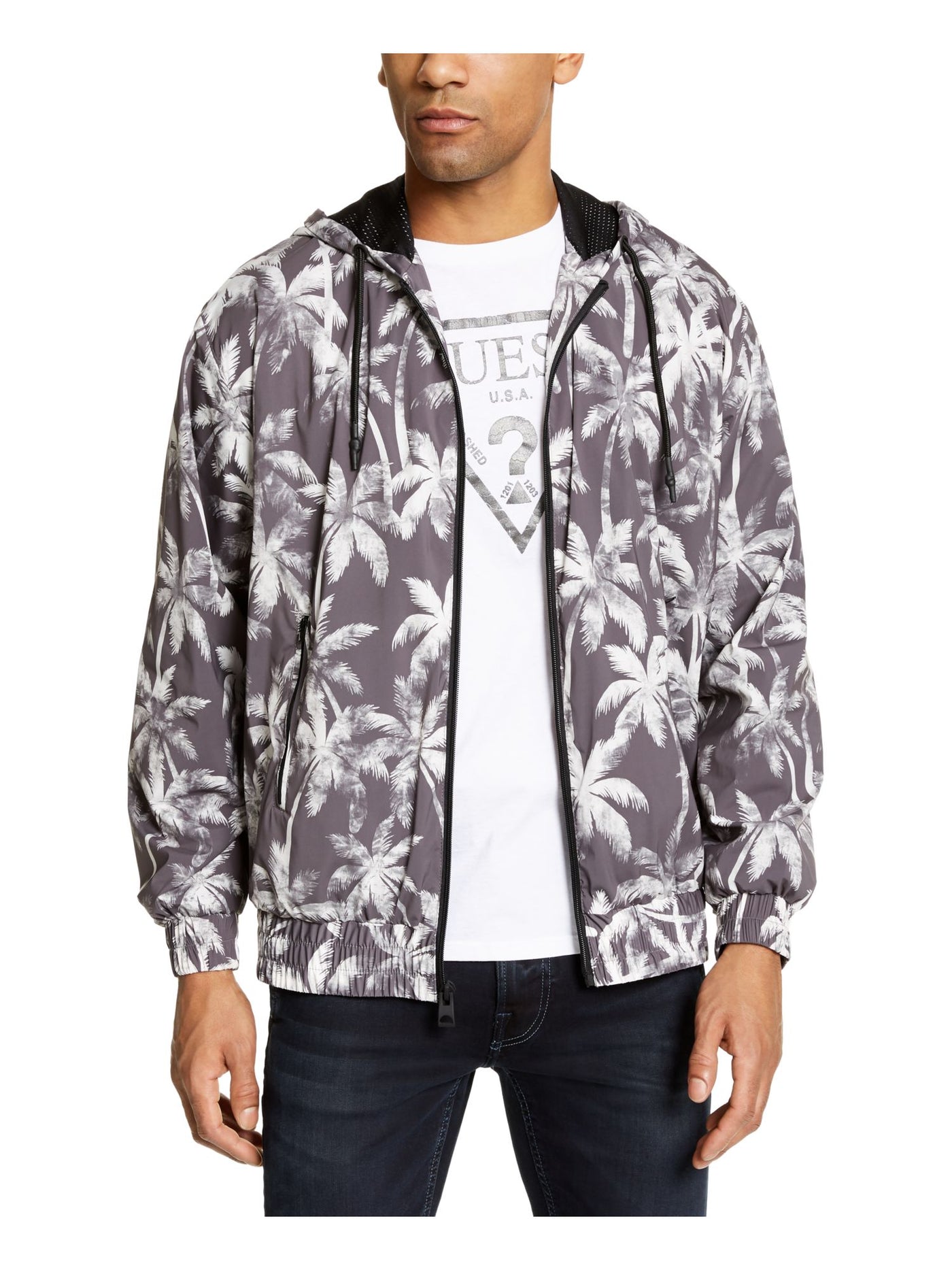 GUESS Mens Gray Wind Breaker Jacket S