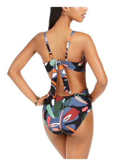 BAR III Women's Paradise Palm Printed Stretch REMOVABLE CUPS Deep V Neck Moderate Coverage Monokini Swimsuit M