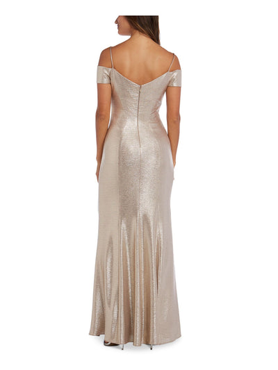 NIGHTWAY Womens Gold Slitted Off Shoulder Full-Length Evening Sheath Dress Petites 6P
