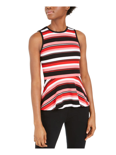 MICHAEL KORS Womens Sleeveless Crew Neck Peplum Top