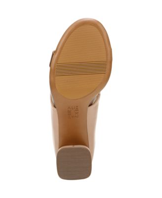 NATURALIZER Womens Beige Elastic Goring Cushioned Comfort Abbey Round Toe Block Heel Slip On Leather Slide Sandals Shoes W