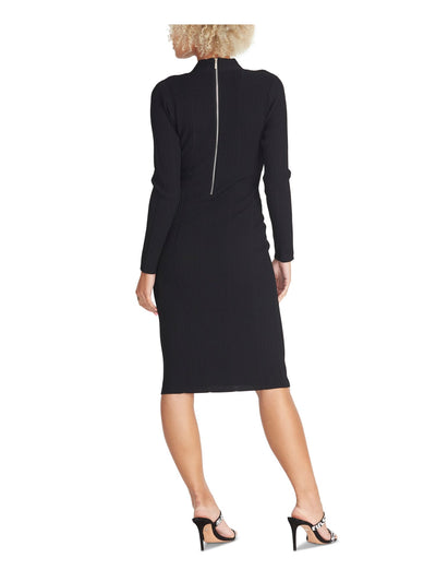 RACHEL ROY Womens Black Textured Long Sleeve Keyhole Below The Knee Evening Body Con Dress XS