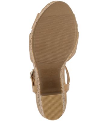 SUN STONE Womens Beige Cushioned Comfort Adjustable Woven-Like 1" Platform T-Strap Slip Resistant Jamie Round Toe Block Heel Buckle Slingback Sandal M