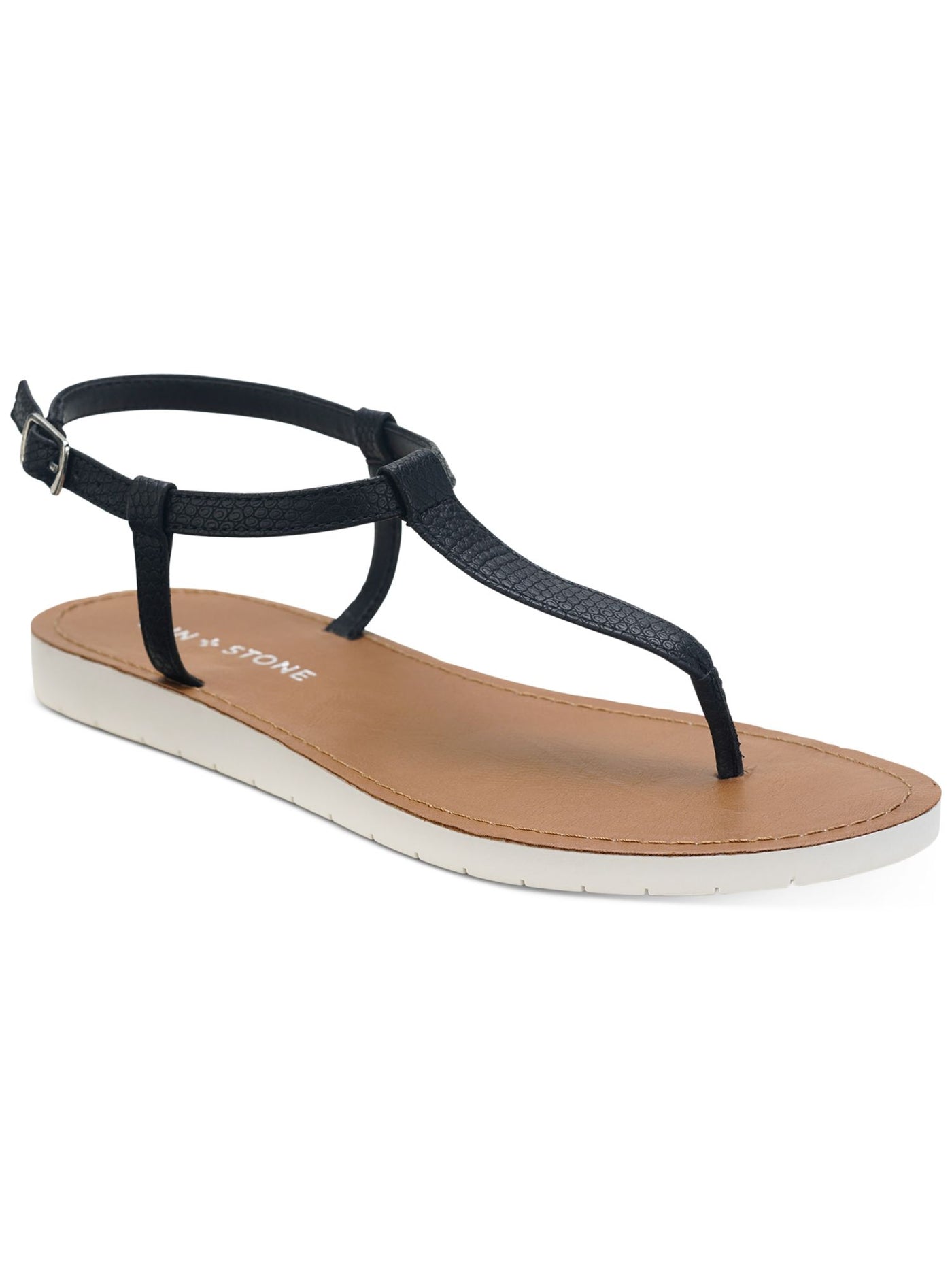 SUN STONE Womens Black Slip Resistant Cushioned Kristi Round Toe Buckle Slingback Sandal 9.5 M
