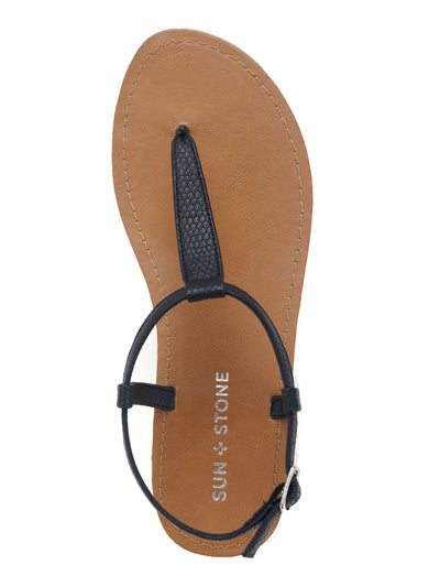SUN STONE Womens Black Slip Resistant Cushioned Kristi Round Toe Buckle Slingback Sandal 9.5 M