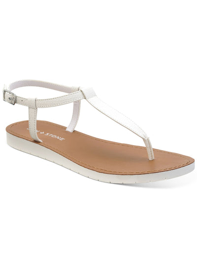 SUN STONE Womens White Cushioned T-Strap Slip Resistant Adjustable Strap Kristi Round Toe Buckle Slingback Sandal 5.5 M