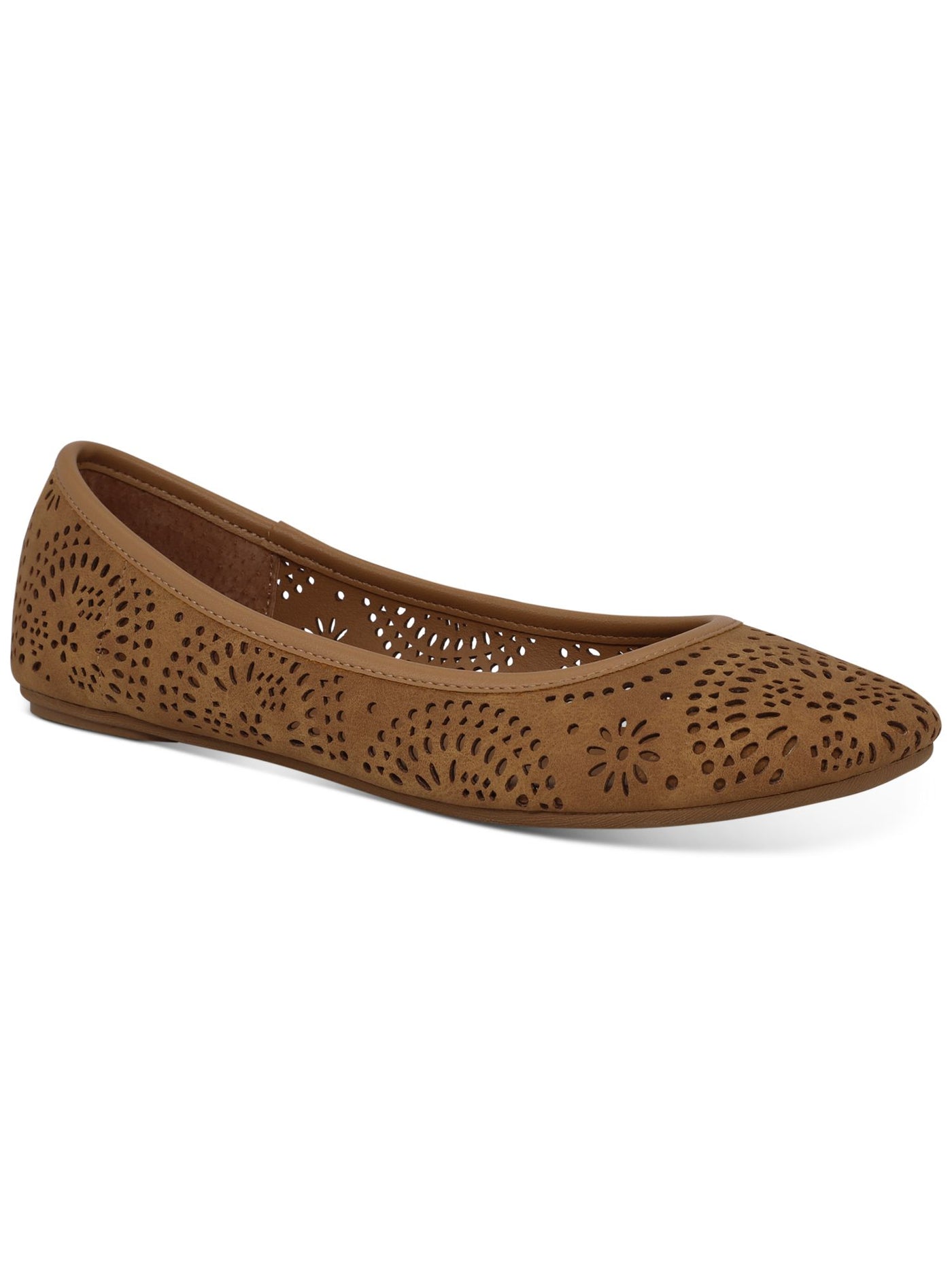 SUN STONE Womens Brown Perforated Cushioned Round Toe Slip On Flats Shoes 6.5