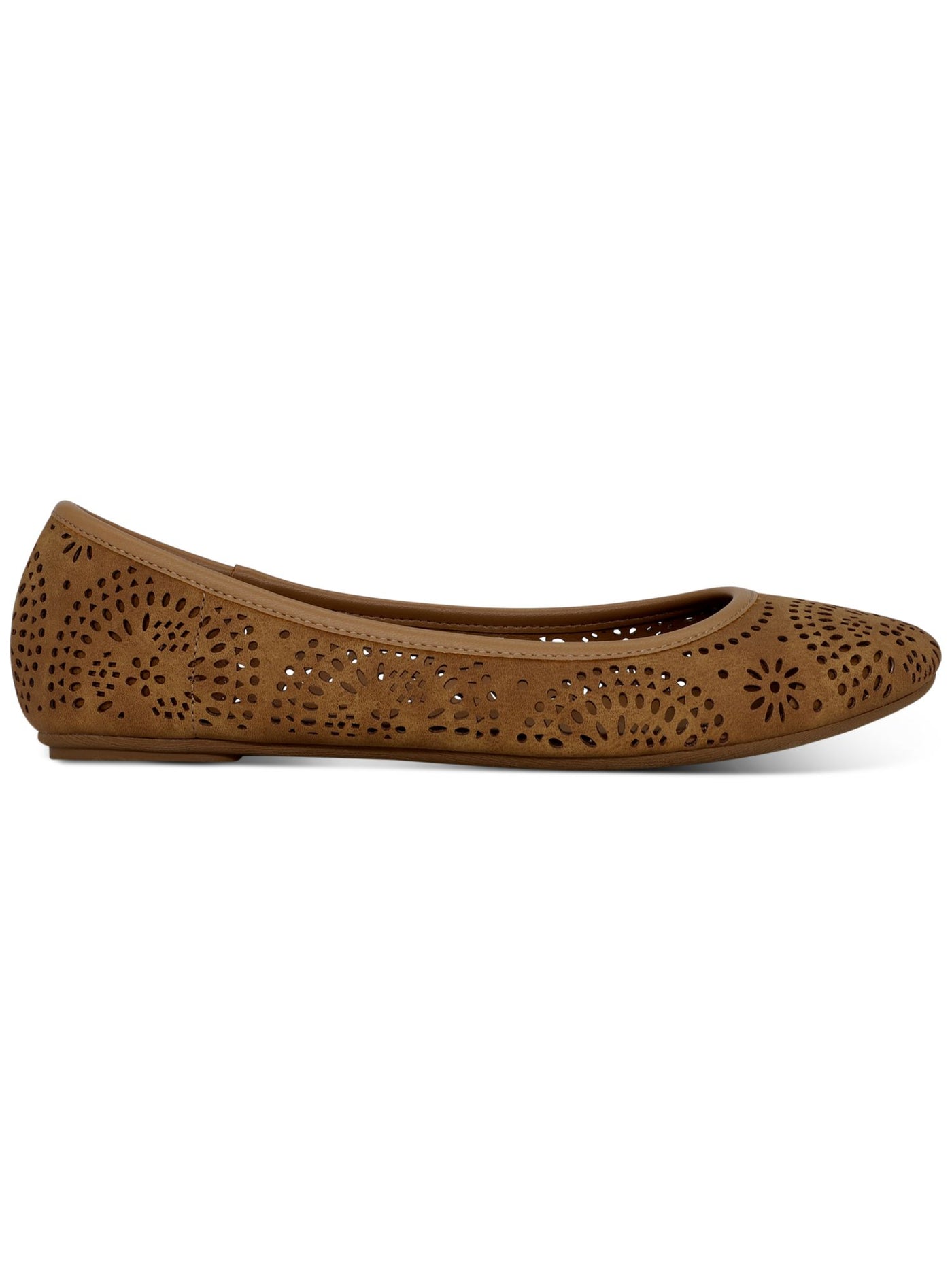 SUN STONE Womens Brown Perforated Cushioned Round Toe Slip On Flats Shoes 6.5