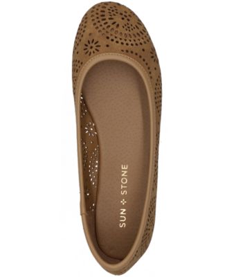 SUN STONE Womens Beige Perforations Padded Breathable Sophia Round Toe Slip On Flats Shoes 6.5 M