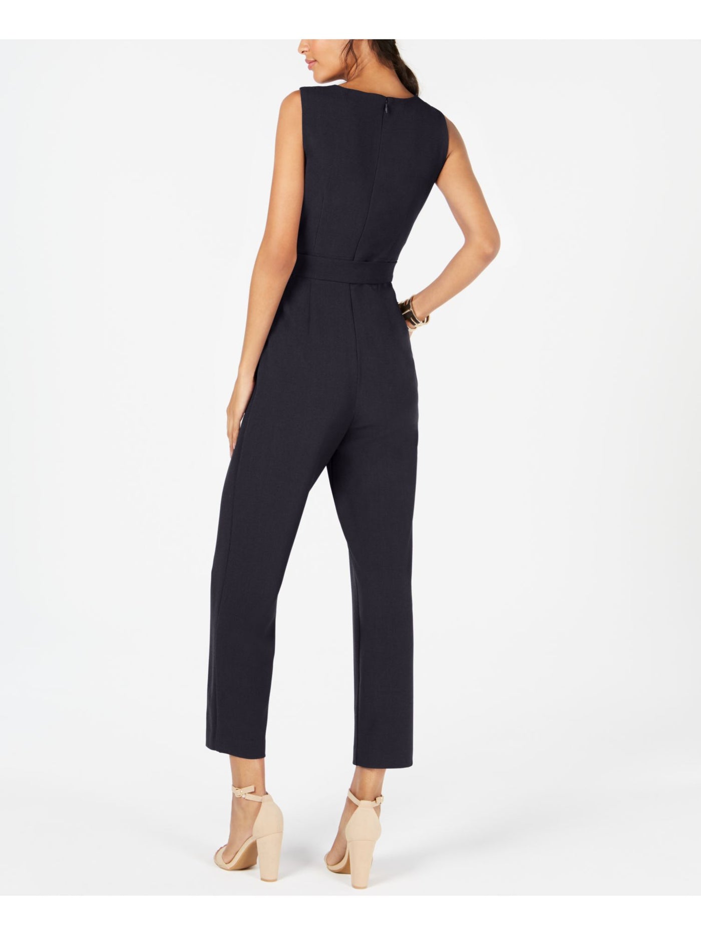 JESSICA HOWARD Womens Navy Sleeveless Round Neck Wear To Work Straight leg Jumpsuit Petites 6P