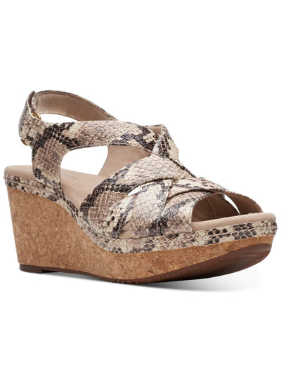 COLLECTION BY CLARKS Womens Beige Snake Print Crisscross Straps Boho Inspired Cork Wedge Comfort Annadel Ryana Round Toe Wedge Slingback Sandal 7.5 M