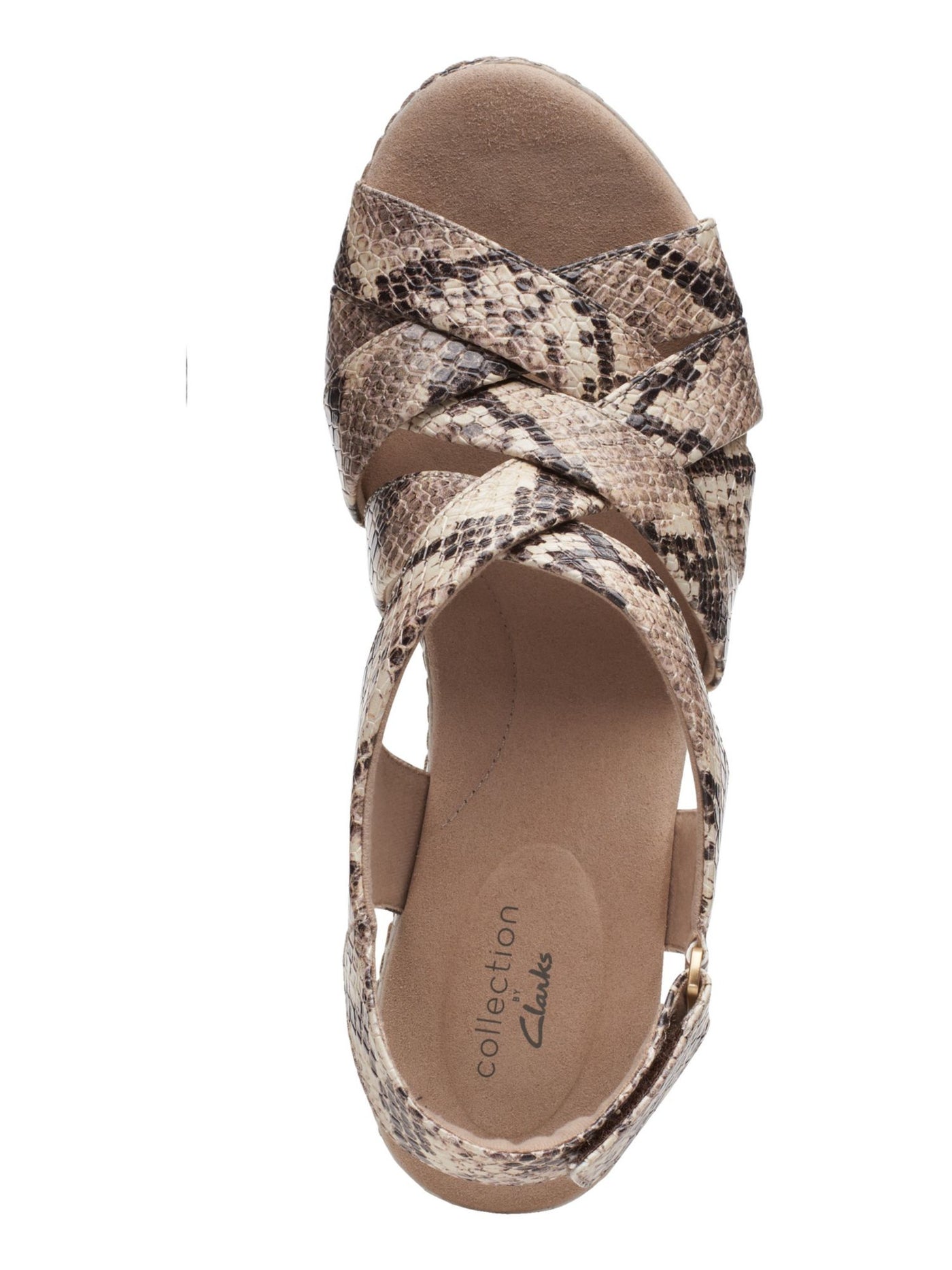 COLLECTION BY CLARKS Womens Beige Snake Print Crisscross Straps Boho Inspired Cork Wedge Comfort Annadel Ryana Round Toe Wedge Slingback Sandal 7.5 M