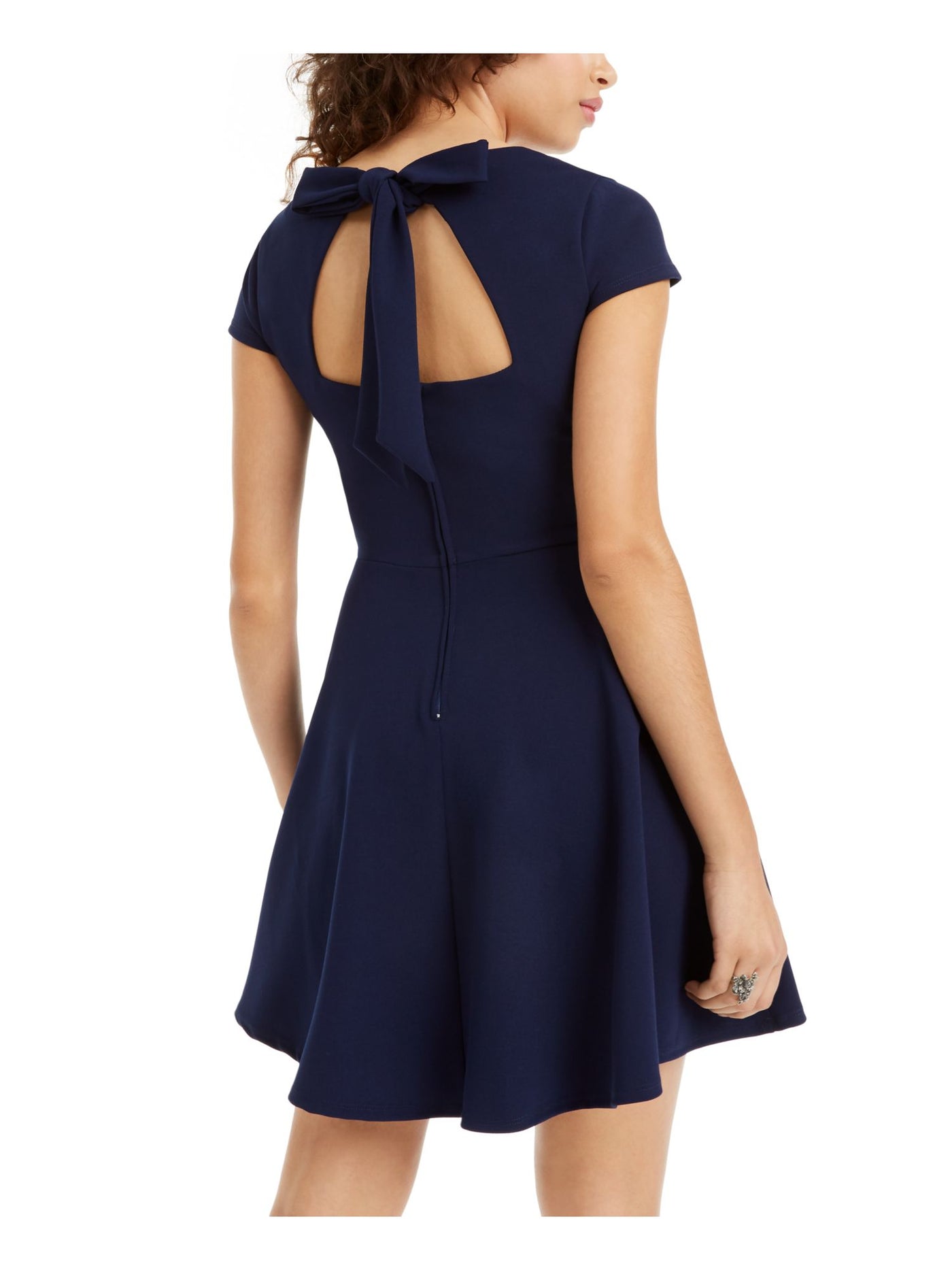 B DARLIN Womens Navy Zippered Tie Back Tie Back Short Sleeve V Neck Short Fit + Flare Dress 5\6