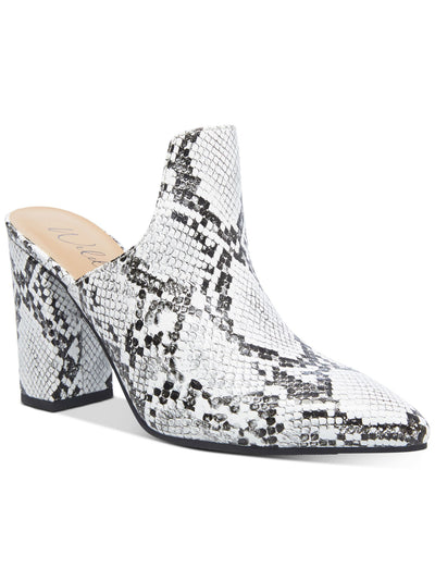 WILD PAIR Womens White Snake Print Comfort Carlita Pointed Toe Block Heel Slip On Heeled Mules Shoes 6 M