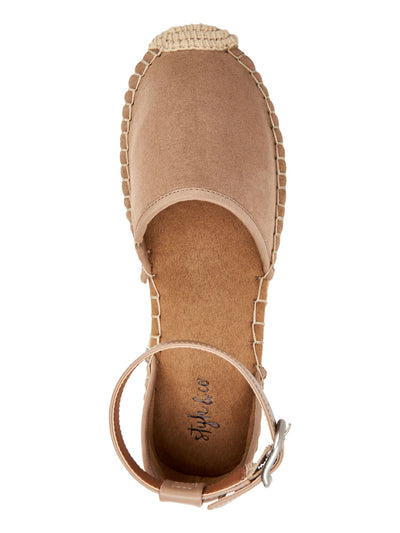 STYLE & COMPANY Womens Beige Animal Print Mixed Media Goring Cushioned Adjustable Ankle Strap Paminaa Round Toe Platform Buckle Espadrille Shoes 5 M