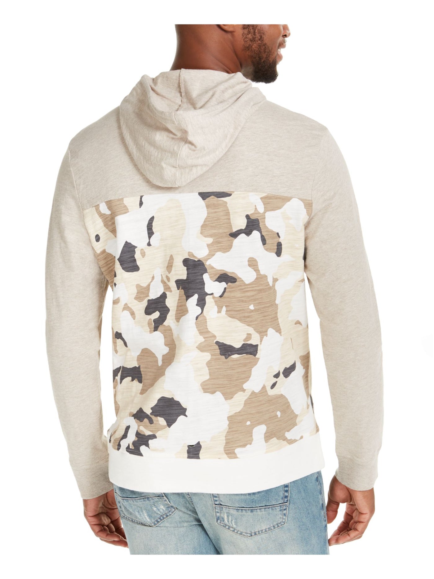 Sun Stone Mens Gray Lightweight Camouflage Crew Neck Classic Fit Draw String Cotton Hoodie M