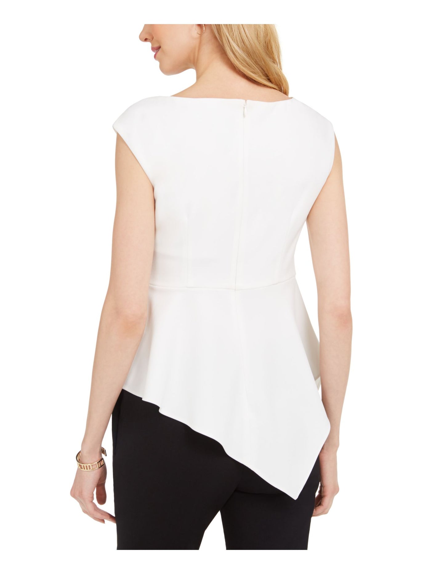 ADRIANNA PAPELL Womens White Ruched Zippered Sleeveless Peplum Top Petites 12P
