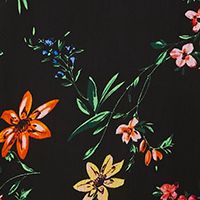KENSIE DRESSES Womens Black Zippered Floral Short Sleeve V Neck Below The Knee Evening Hi-Lo Dress