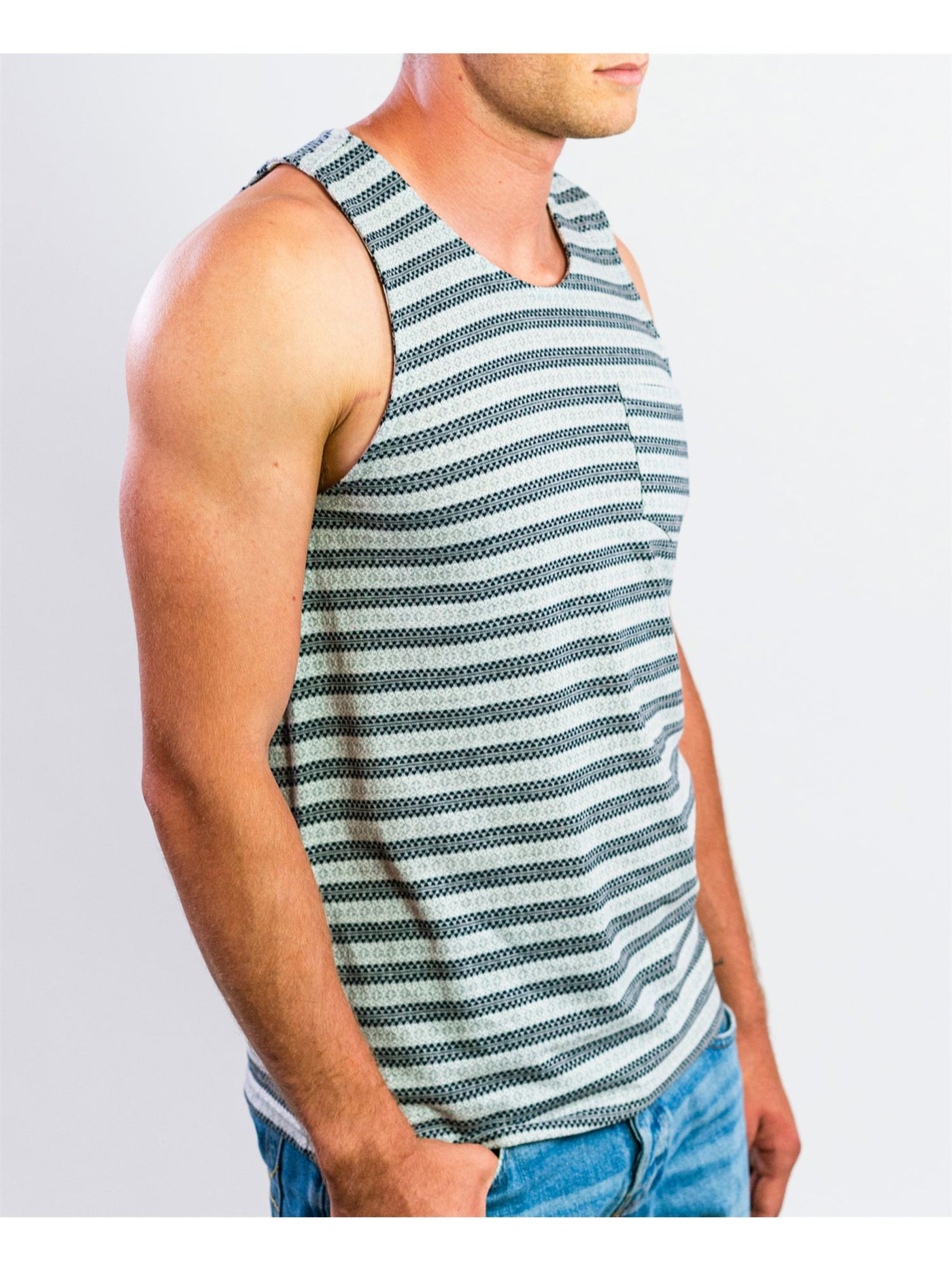 BEAUTIFUL GIANT Mens Gray Striped Sleeveless Crew Neck Stretch Tank Top XL