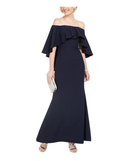 VINCE CAMUTO Womens Navy Ruffled Bell Sleeve Off Shoulder Full-Length Formal Mermaid Dress 4