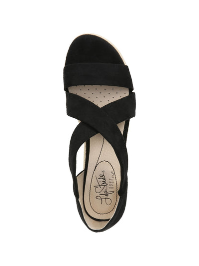 LIFE STRIDE Womens Black Traction Sole Comfort Technology Cushioned Siesta Open Toe Wedge Slip On Espadrille Shoes 9.5 M