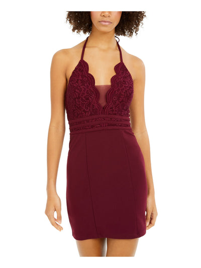 SPEECHLESS Womens Maroon Lace Shimmering Spaghetti Strap V Neck Mini Cocktail Body Con Dress 3