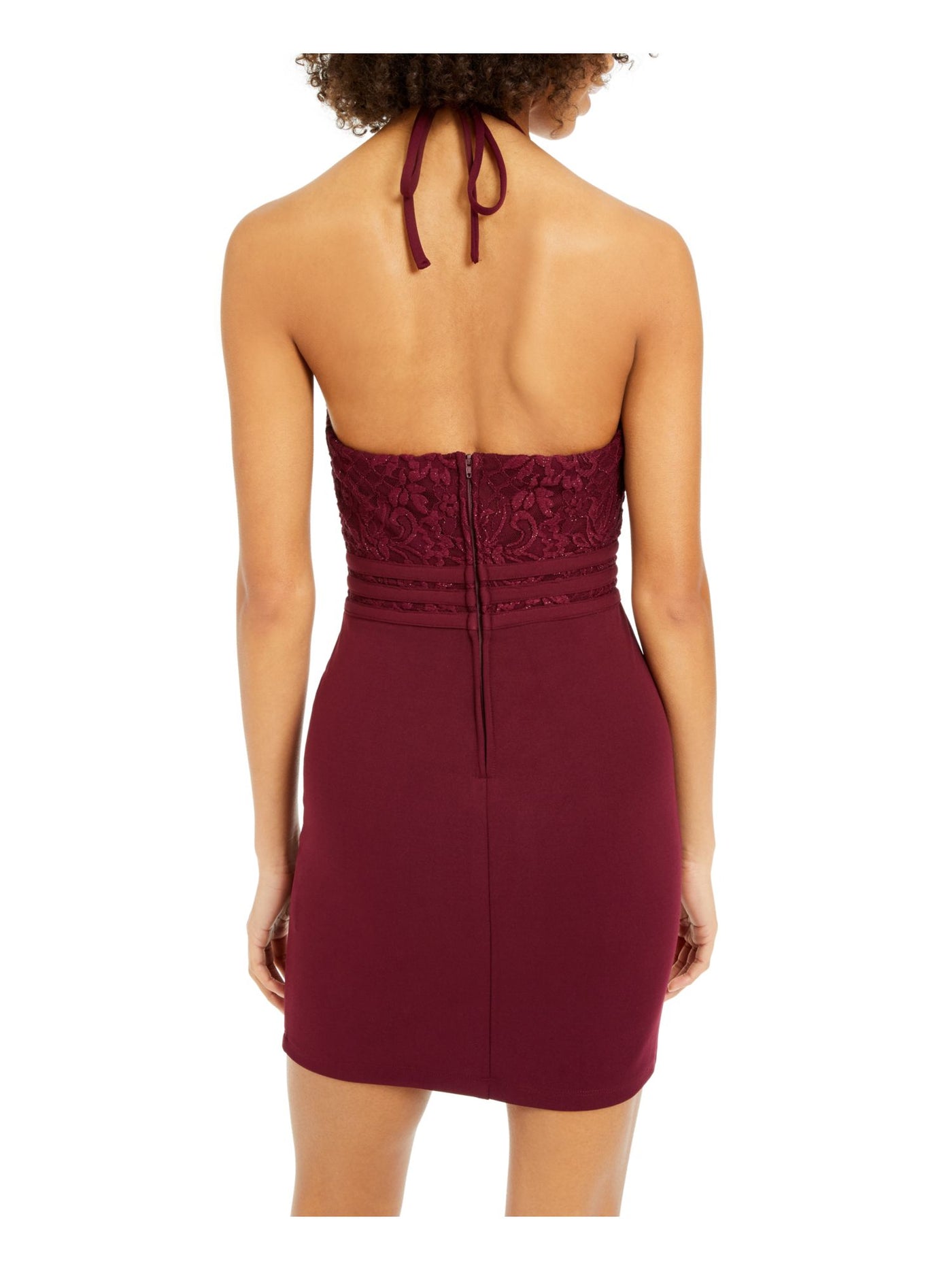 SPEECHLESS Womens Maroon Lace Shimmering Spaghetti Strap V Neck Mini Cocktail Body Con Dress 3