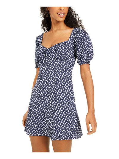 SEQUIN HEARTS Womens Ruched Pouf Sleeve Sweetheart Neckline Short Fit + Flare Dress