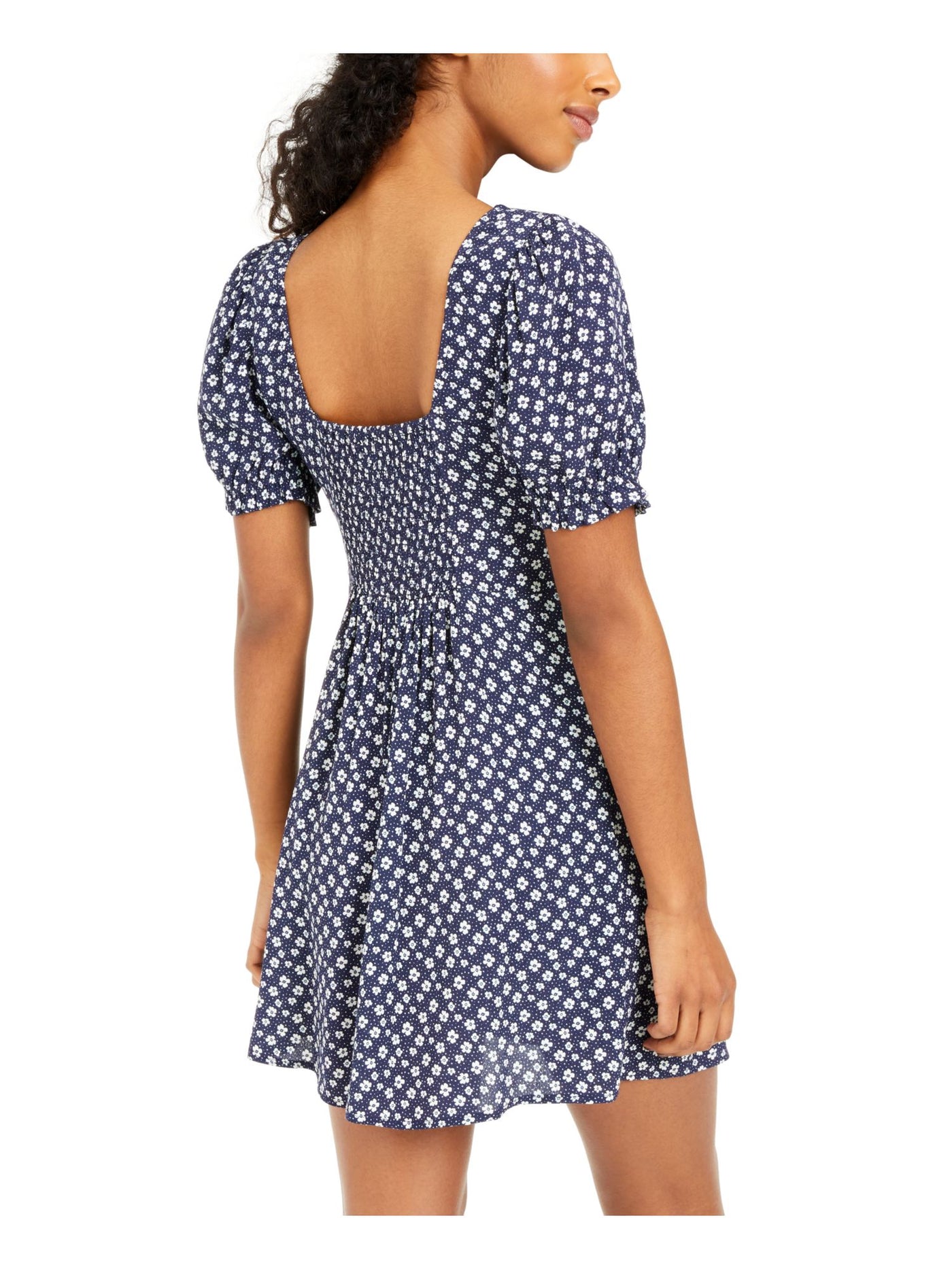 SEQUIN HEARTS Womens Ruched Pouf Sleeve Sweetheart Neckline Short Fit + Flare Dress