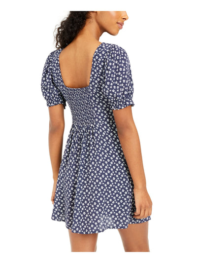 SEQUIN HEARTS Womens Ruched Pouf Sleeve Sweetheart Neckline Short Fit + Flare Dress