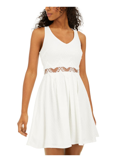 SEQUIN HEARTS Womens White Zippered Sleeveless V Neck Short Party Fit + Flare Dress 5