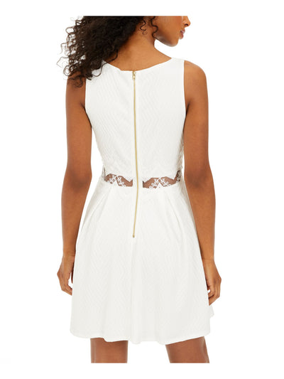 SEQUIN HEARTS Womens White Zippered Sleeveless V Neck Short Party Fit + Flare Dress 5