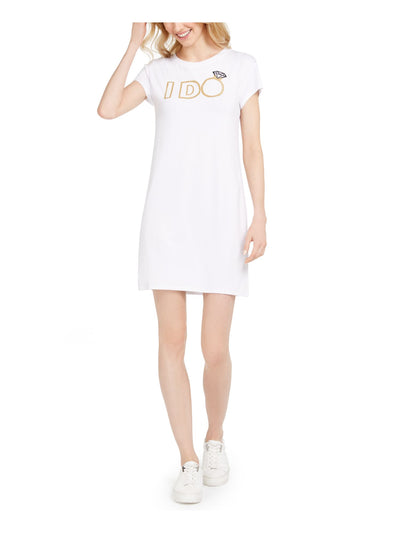 ADRIANNA PAPELL Womens White Graphic Cap Sleeve Crew Neck Short Shift Dress XS