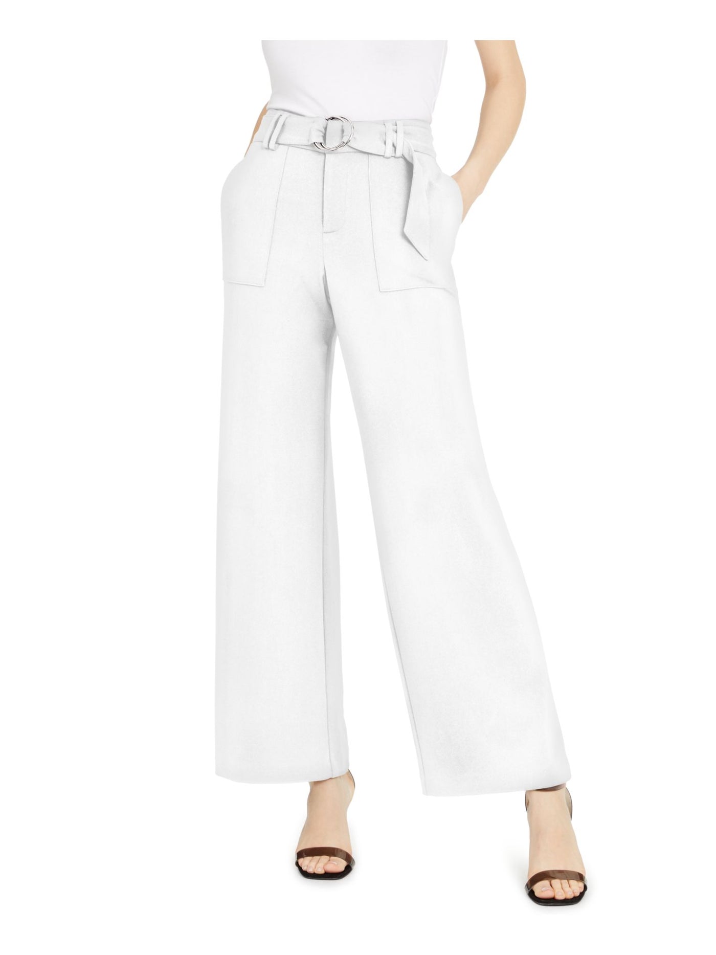 INC Womens White Belted Zippered Wide Leg Shorts 6