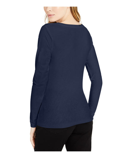 INC Womens Navy Long Sleeve V Neck T-Shirt XS