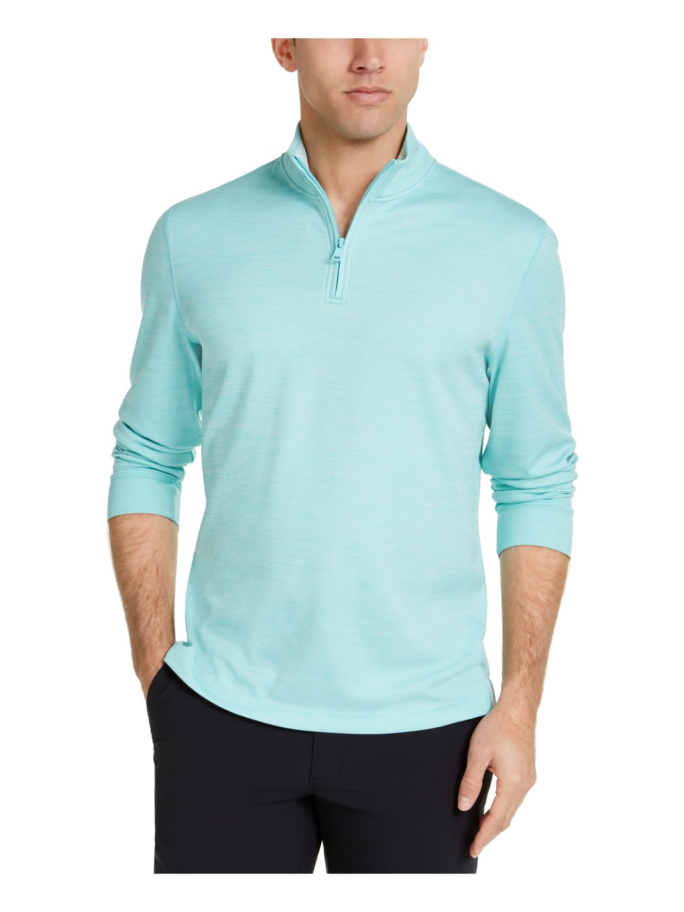 CLUBROOM PERFORMANCE Mens Aqua Heather Mock Neck Classic Fit Quarter-Zip Moisture Wicking Sweatshirt M