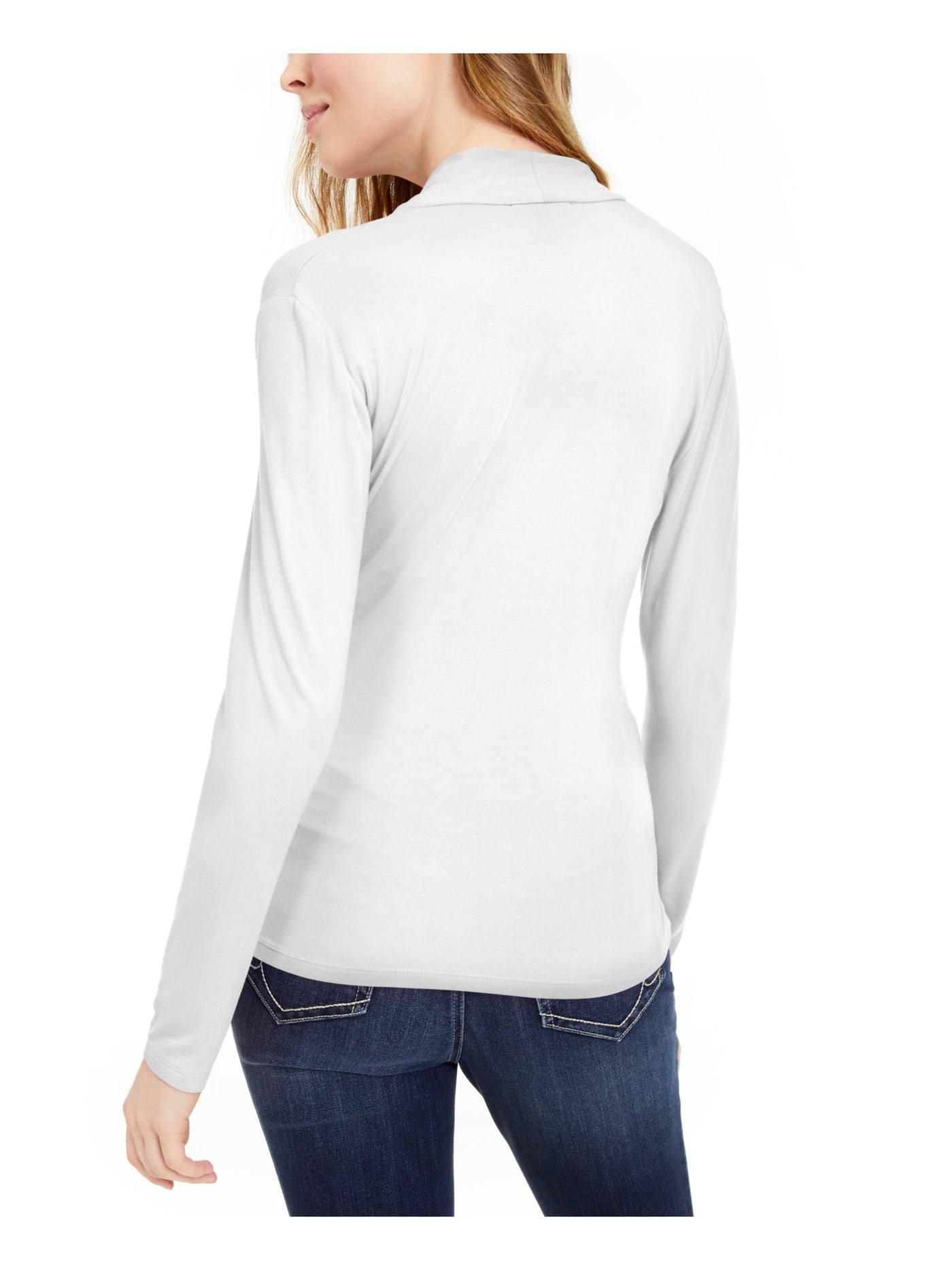 INC Womens White Long Sleeve V Neck Wrap Top M