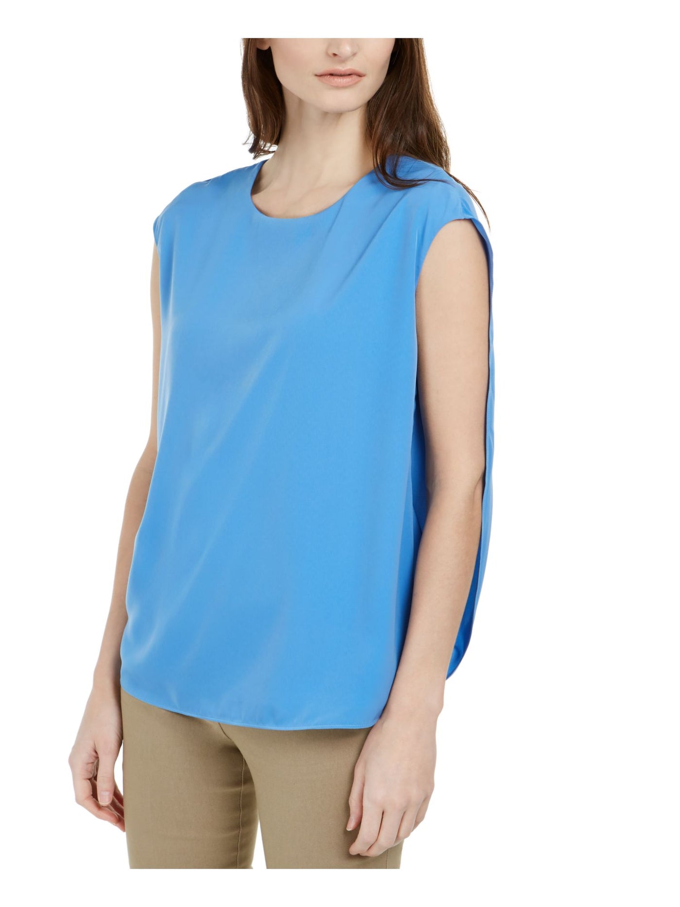 ALFANI Womens Blue Sleeveless Jewel Neck Top M