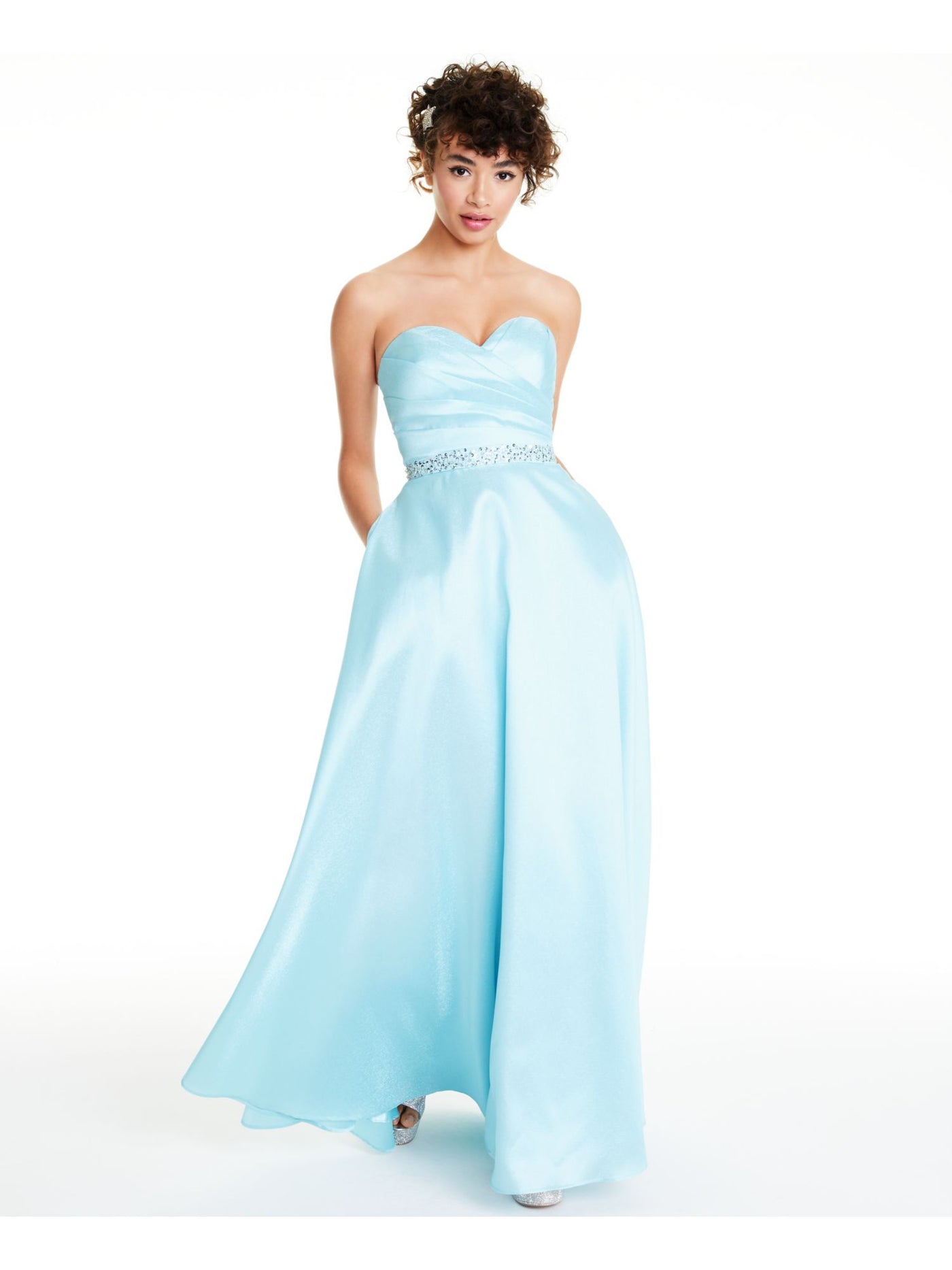 B DARLIN Womens Light Blue Embellished Sweetheart Neckline Full-Length Formal Fit + Flare Dress 3\4