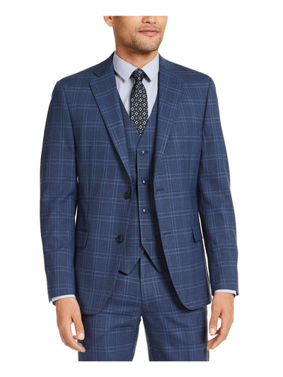 ALFANI Mens Navy Plaid Blazer Jacket 40R